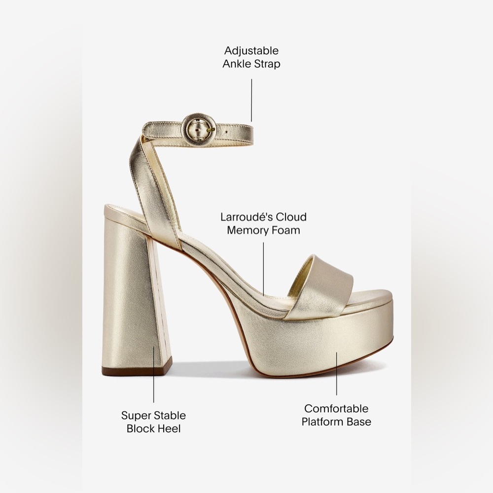 🔥Larroude Metallic Gold Platform Block Heel Sandal with Ankle Strap🔥Sz 10 BNIB - Picture 3 of 16
